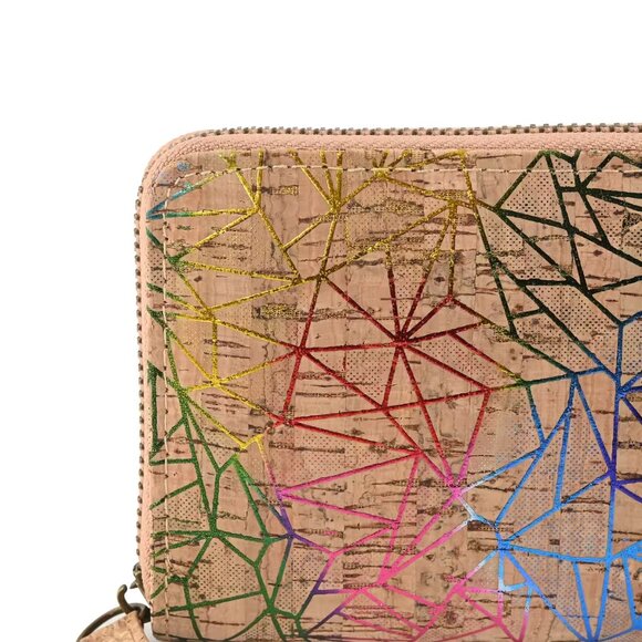 NEW Khaki Geometric Design RFID Cork Wallet 7.5" W x 3.9"L x 1"D - Picture 2 of 7